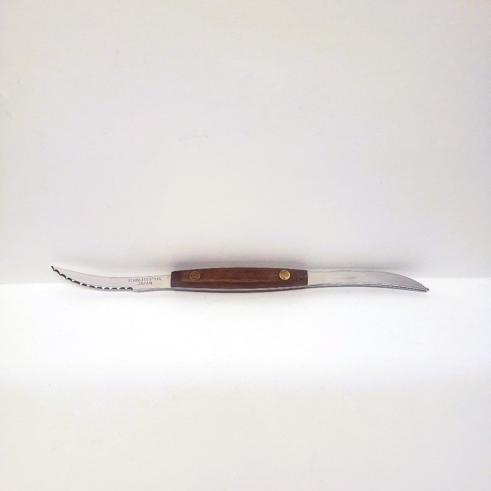 Squirtless Grapefruit Knife Double Stainless Steel Blade Wood Handle Vtg Japan
